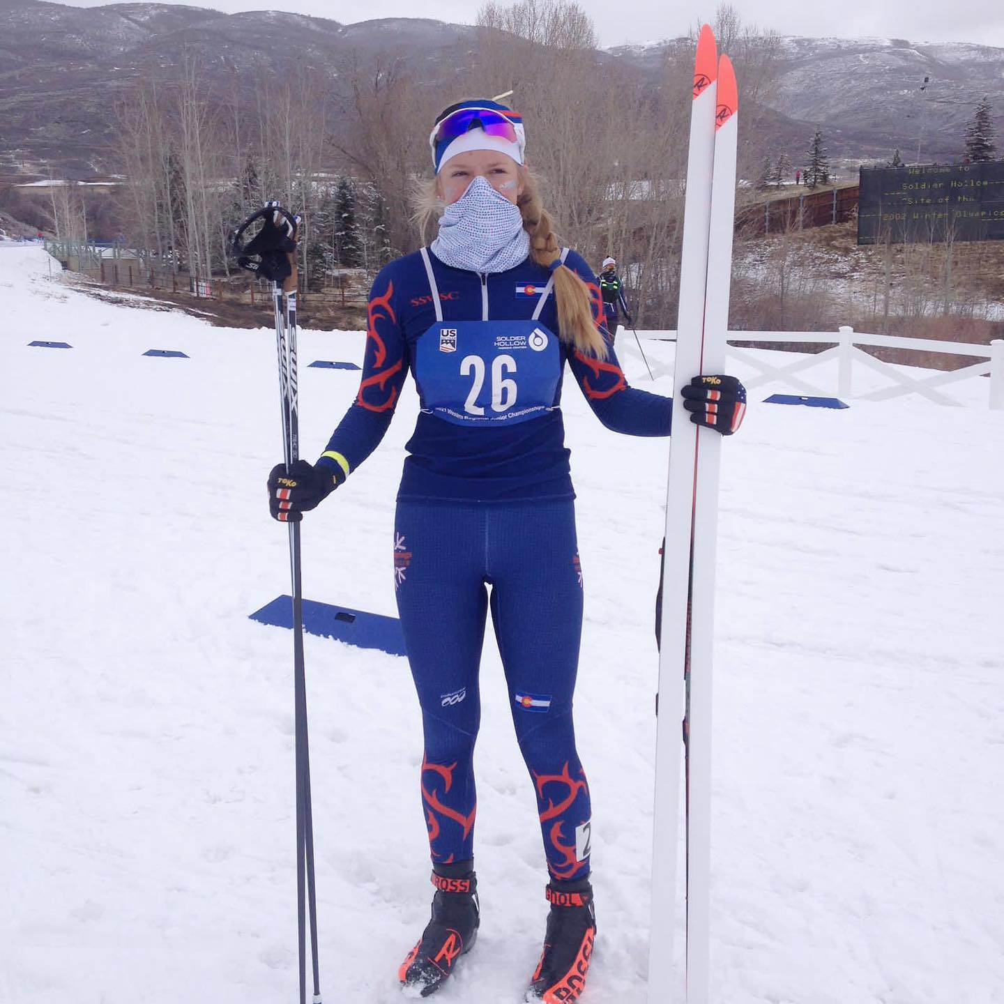 Junior nordic racer wearing bib 26 at Soldier Hollow, Utah